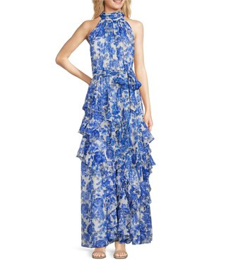 Nina Floral Halter A-Line Sleeveless Maxi Dress | Dillard's