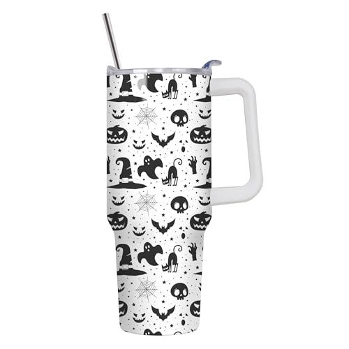01coin 40 oz Halloween Tumbler with Handle and Straw, Leak Proof Tumbler, Insulated Cup Stainless Steel Travel Mug, Halloween Gifts for Women | Amazon (US)