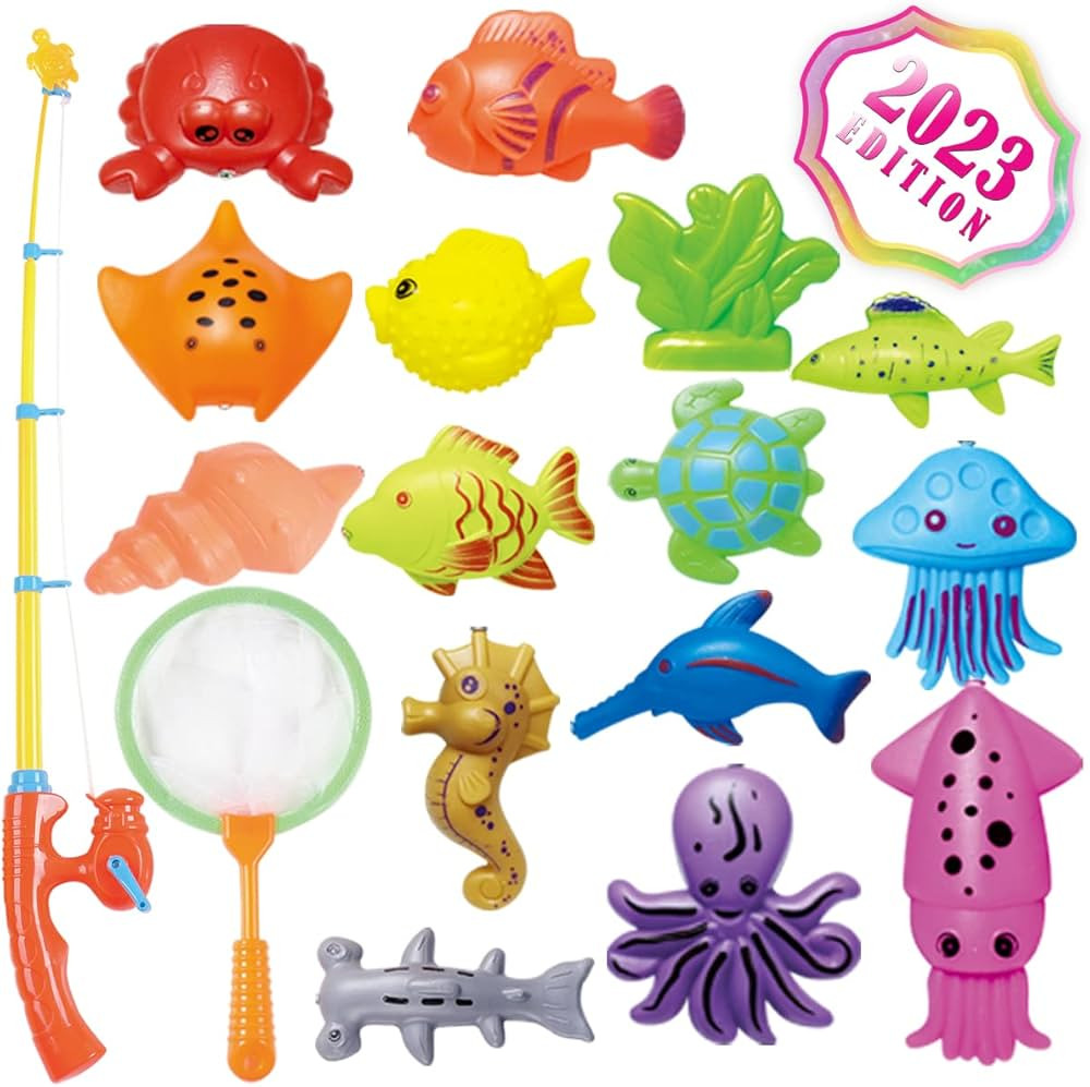 CozyBomB Kids Fishing Bath Toys Game - 17Pcs Magnetic Floating Toy Magnet Pole Rod Net, Plastic F... | Amazon (US)