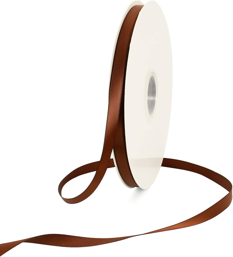 TONIFUL 3/8 Inch x 100yds Coffee Brown Color Satin Ribbon Thin Solid Fabric Ribbons Roll for Gift... | Amazon (US)