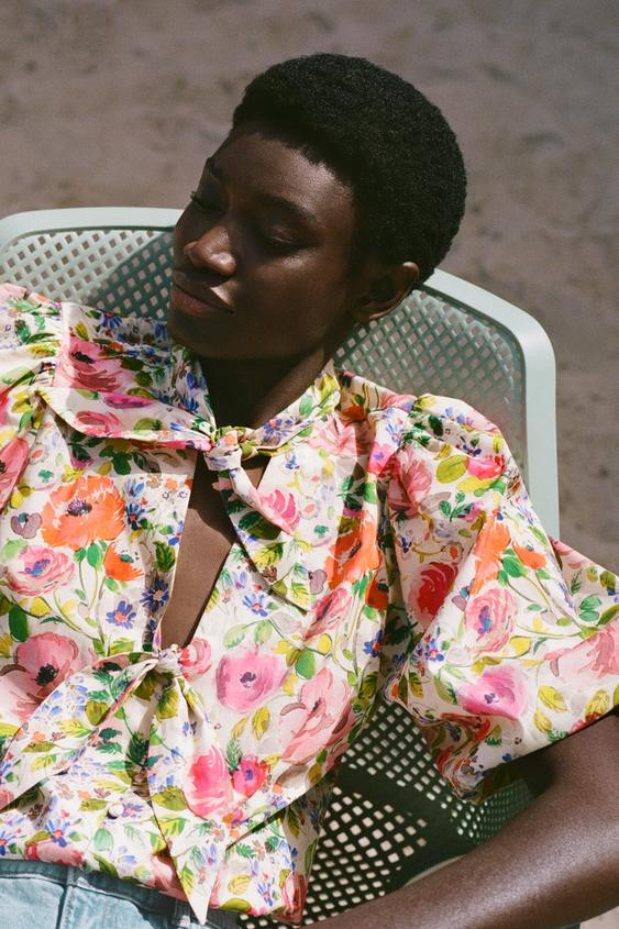 FLORAL BOW PRINT SHIRT | Zara US