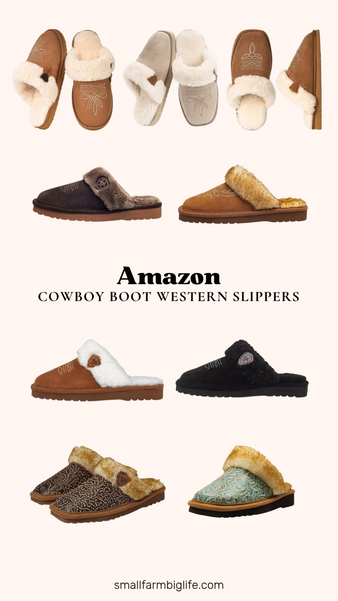 Cowgirl boot slippers are having a major moment this fall, and this lineup has a color and style for everyone.

The CCF and LBF Western Slippers give you that cowboy boot look in a warm, fuzzy, memory foam slipper, perfect for indoor and outdoor wear in chestnut and sand. The ARIAT Jackie Suede Slippers take it up a notch with a square toe, plush lining, foam cushioning, and genuine leather options in chestnut, chestnut embroidery, black, brown, and turquoise embossed tooling.

Whether you want the classic western look for cozy mornings at home or something sturdy enough for quick errands, this whole roundup delivers cowgirl style with real comfort.

#westernstyle #cowgirlboots #amazonfashion #falloutfits #slippers 

 #LTKootd #LTKmorningroutine #LTKOver40