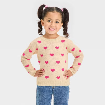 Toddler Girls' Hearts Pullover Sweater - Cat & Jack™ Oatmeal 3T | Target