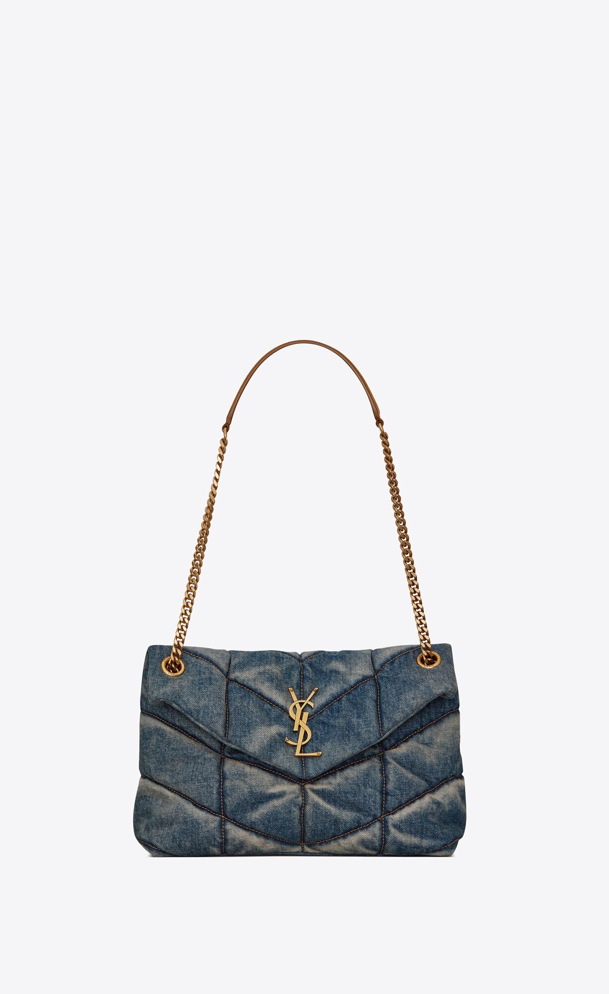 puffer small bag in quilted vintage denim and suede | Saint Laurent Inc. (Global)