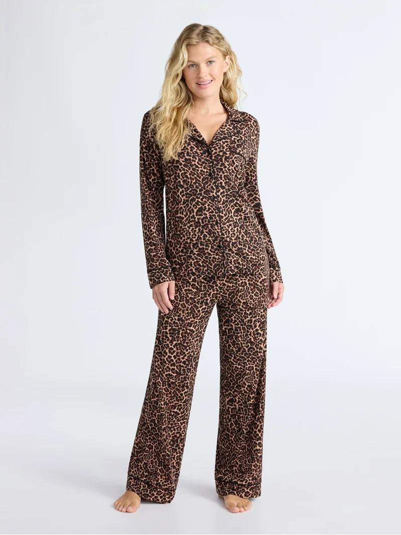 Joyspun Women’s Dreamy Soft Collection Long Sleeve Top and Pants Pajama Set, Sizes XS-4X | Walmart (US)