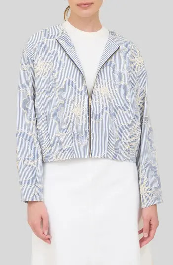 Embroidered Detail Stripe Bomber Jacket | Nordstrom