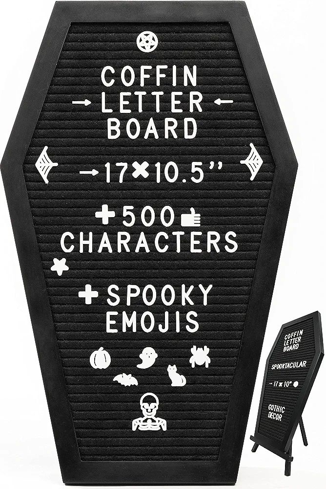 Coffin Letter Board Black With Spooky Emojis +500 Characters, and Wooden Stand - 17x10.5 Inches -... | Amazon (US)