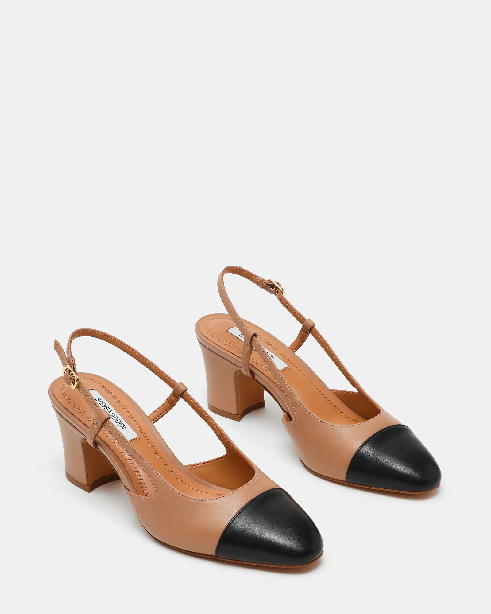 AZARI Natural Black Cap-Toe Slingback Women's Block Heel | Steve Madden (US)