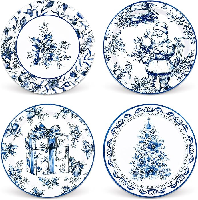 Whaline 40 Pcs Christmas Paper Plates 4 Designs Chinoiserie Blue and White Porcelain Xmas Tree Sa... | Amazon (US)