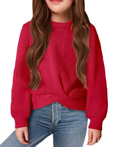 Arshiner Girl's Sweaters Kids Twist Front Cute Pullover Knitted Jumper Fall Winter Clothes Red for 10-11 Years | Amazon (US)
