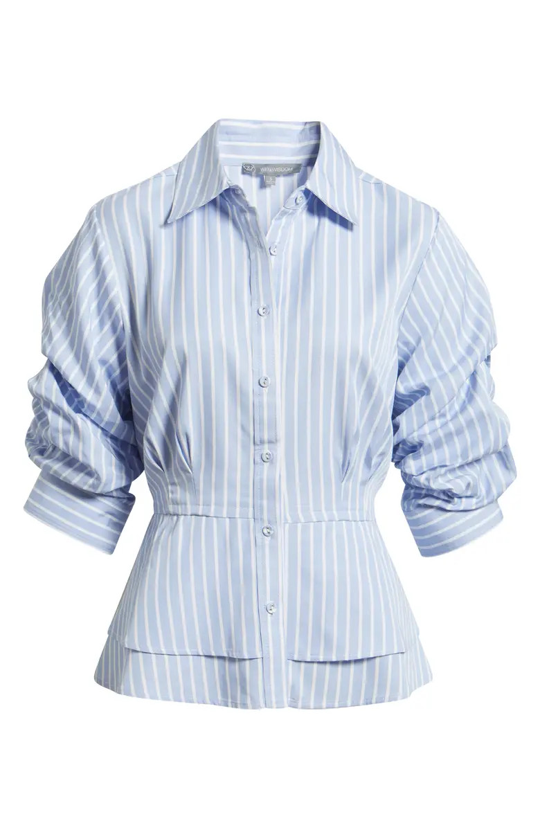 Pinstripe Button-Up Tiered Peplum Shirt | Nordstrom