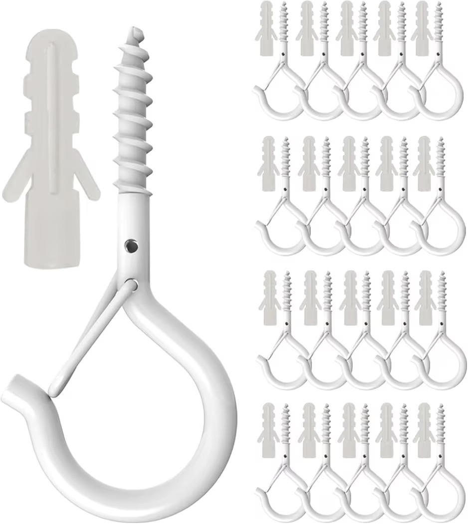 20 Pack Q Hanger Hooks with Safety Buckle, Rustproof Screw Hooks for Hanging String Lights, Bird ... | Amazon (US)
