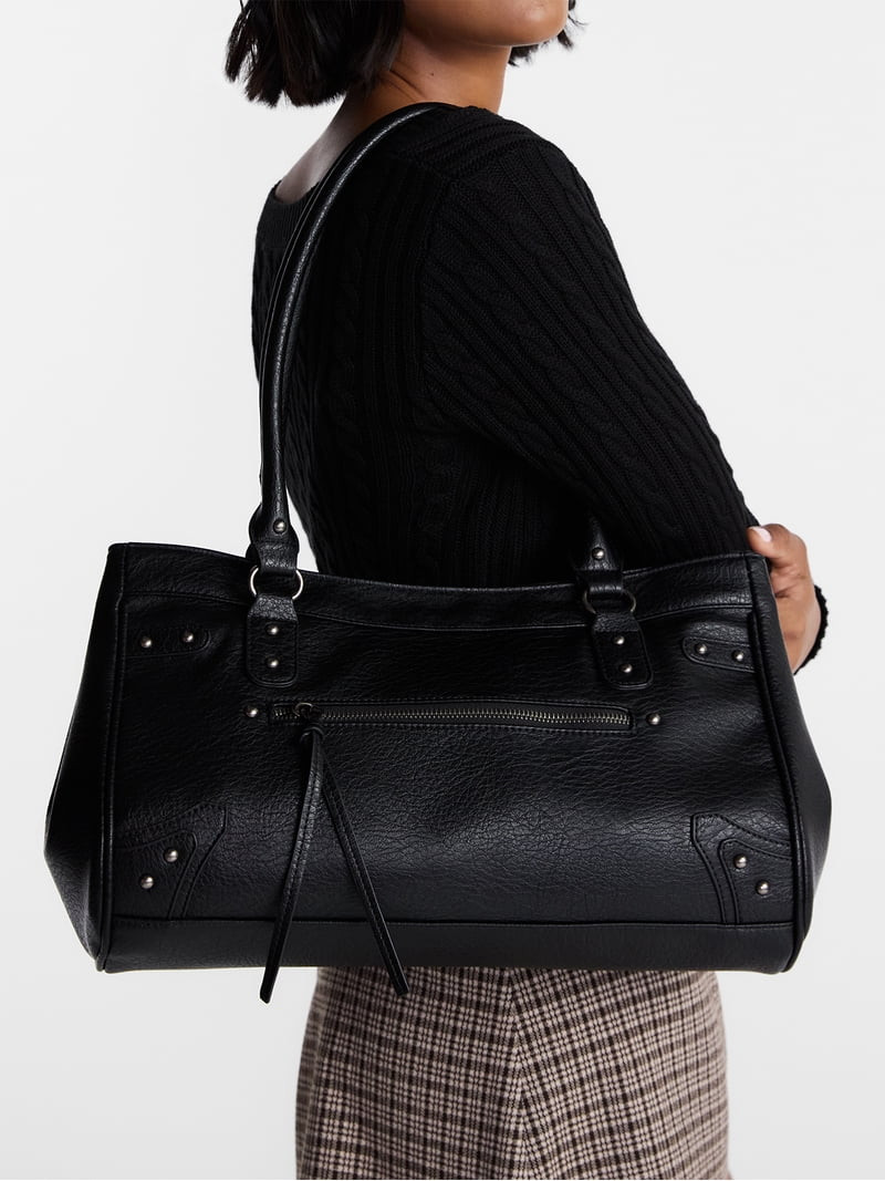No Boundaries Women's Large Shoulder Bag, Black | Walmart (US)