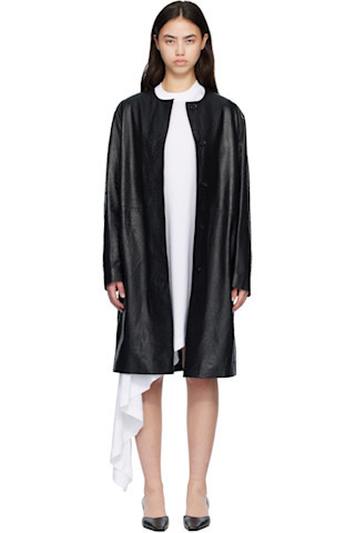Black YARI Ostrich-Effect Leather Coat | SSENSE