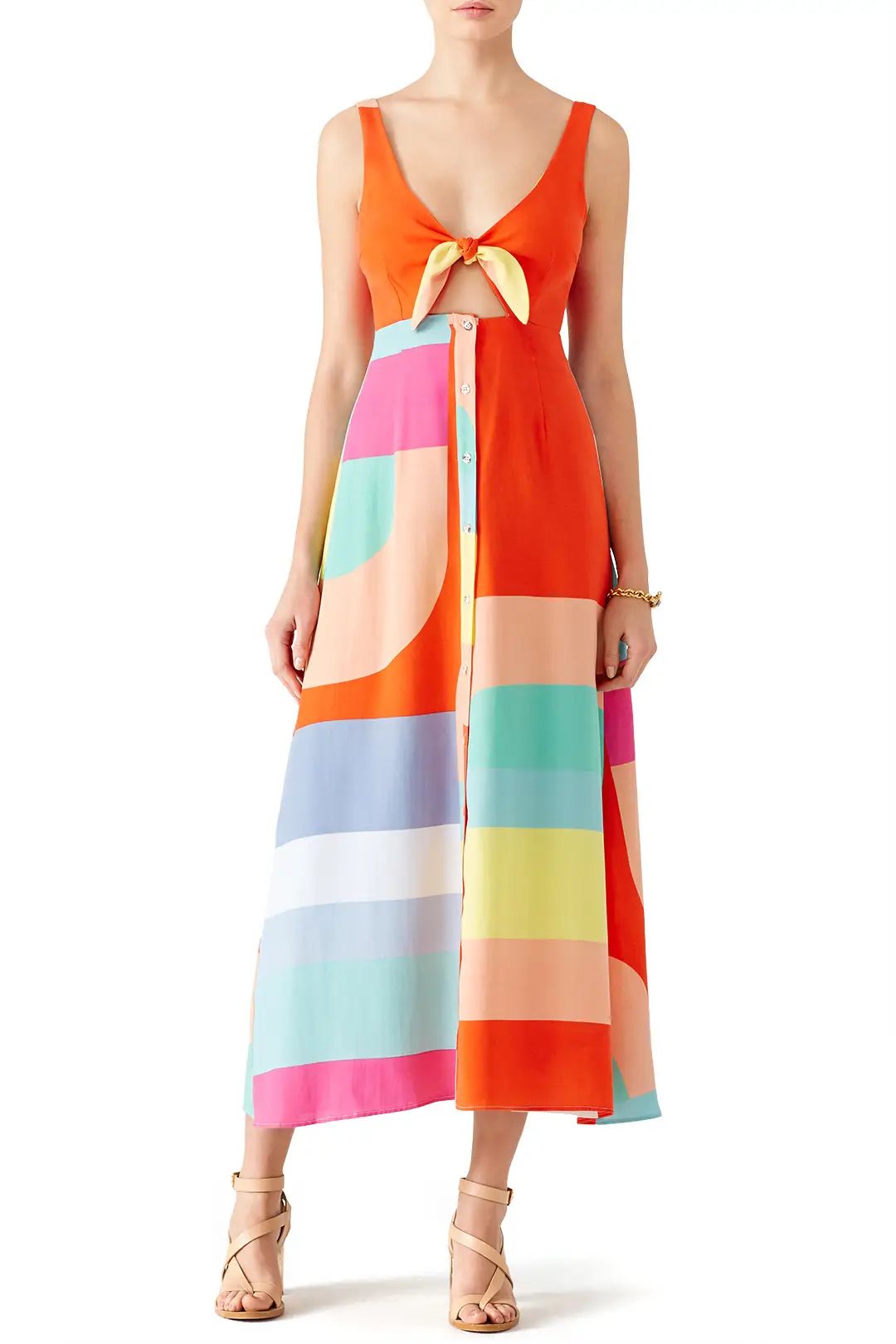 Mara Hoffman Colorblock Tie Midi Dress | Rent The Runway