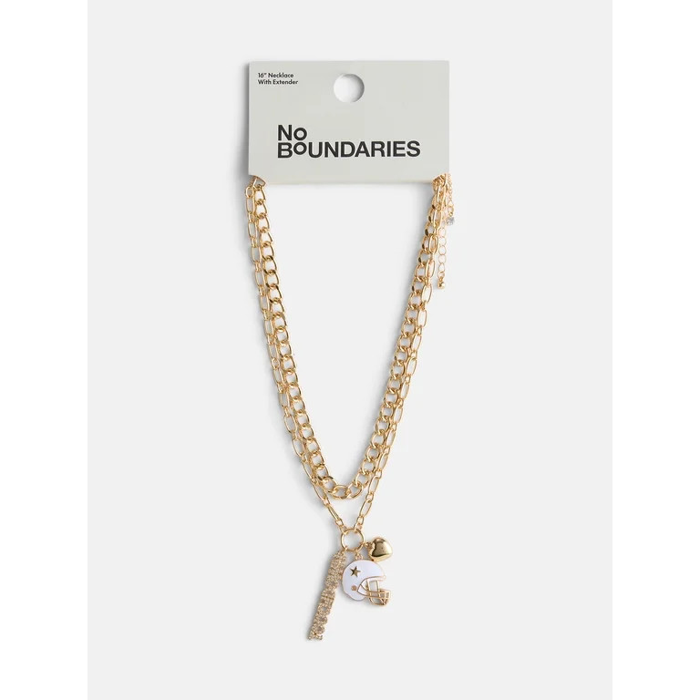 No Boundaries Women's Game Day Gold Tone Cluster Charm Necklace Set, 2 Piece | Walmart (US)