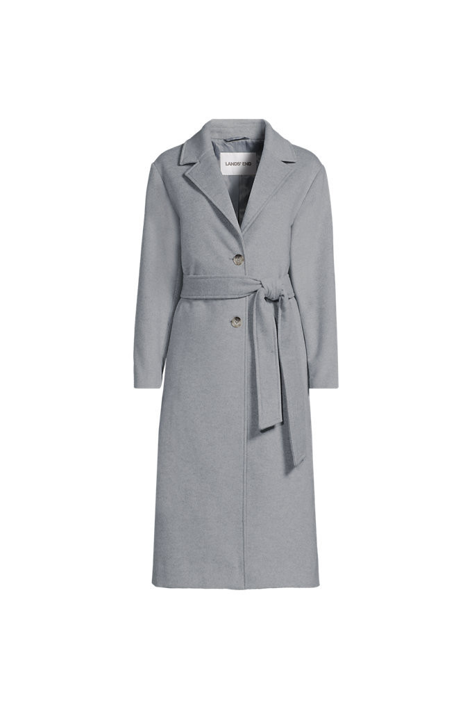 Women's Petite Wool Wrap Long Coat - Lands' End - Gray - L | Lands' End (US)
