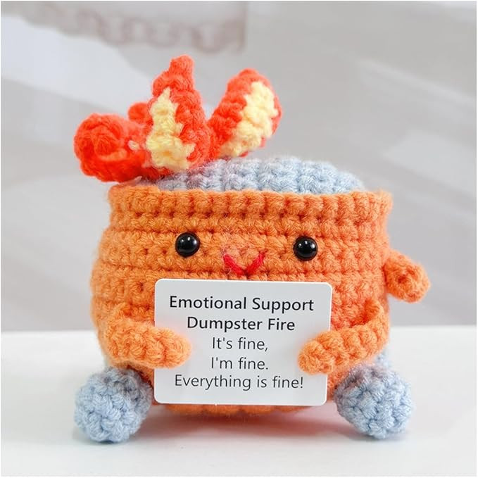 RovyFota Emotional Support Crochet Dumpster Fire with Positive Card Cute Room Decor Knitted Toys ... | Amazon (US)