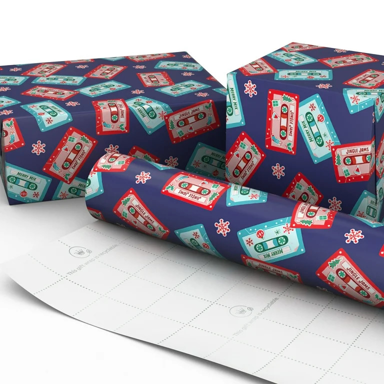 Hallmark Christmas Wrapping Paper Roll (Merry Mix Tapes on Navy) 60 Sq. ft. | Walmart (US)