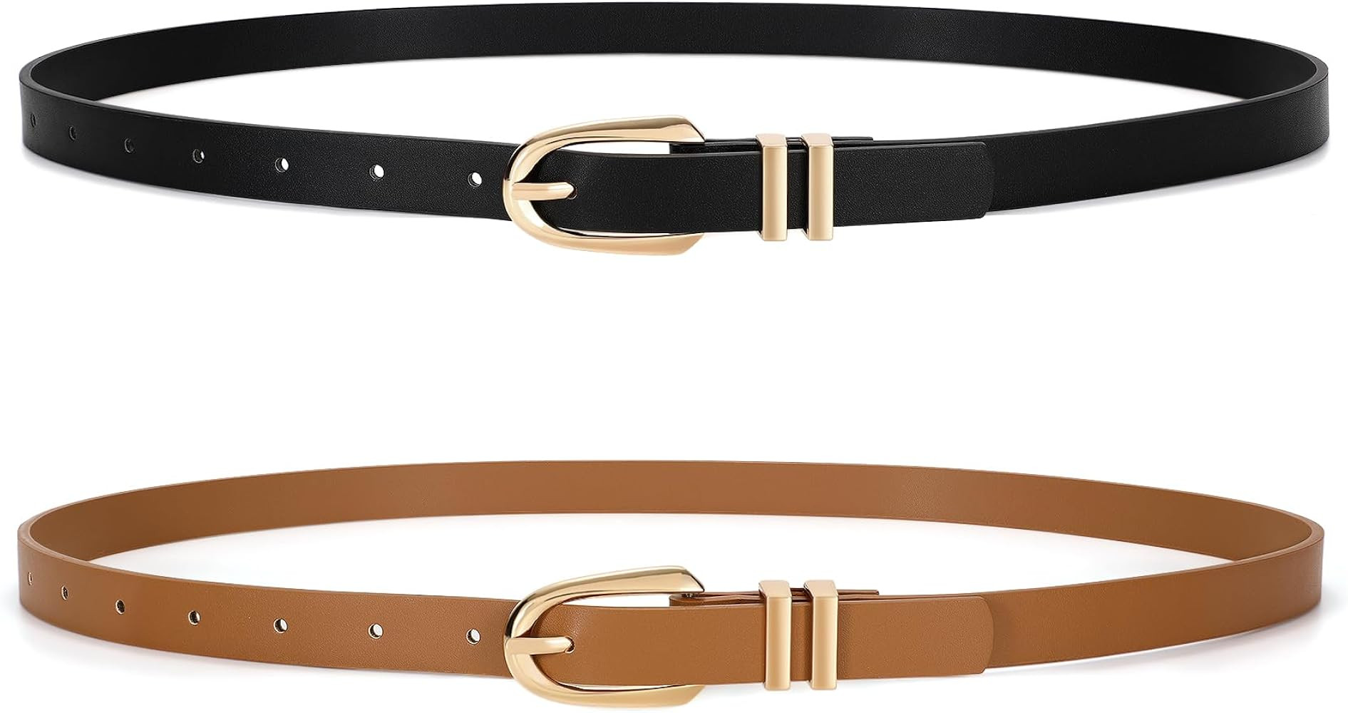 JASGOOD 2 Pack Women Skinny PU Leather Belt Ladies Thin Leather Plus Size Waist Belt for Jeans Dr... | Amazon (US)