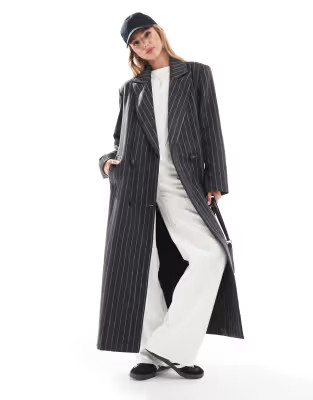 Pretty Lavish pinstripe coat in charcoal grey | ASOS (Global)