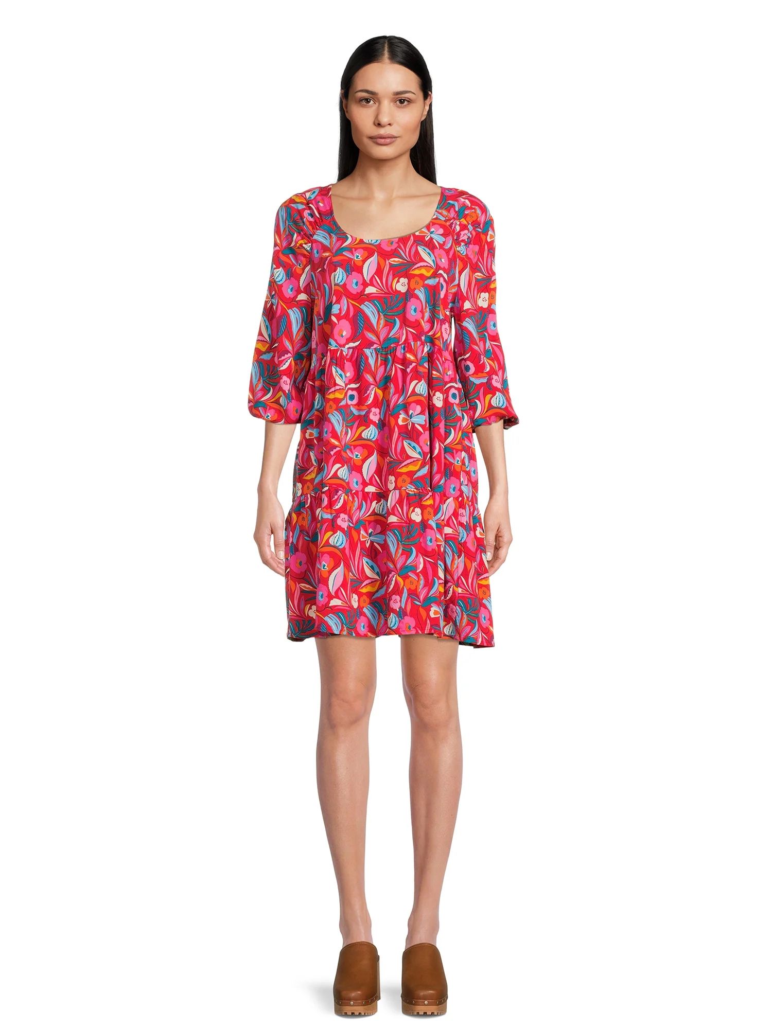 The Pioneer Woman Dress with 3/4-Length Puff Raglan Sleeves, Women’s | Walmart (US)