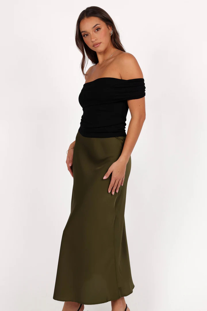 Nellie Satin Midi Skirt - Olive | Petal & Pup (US)