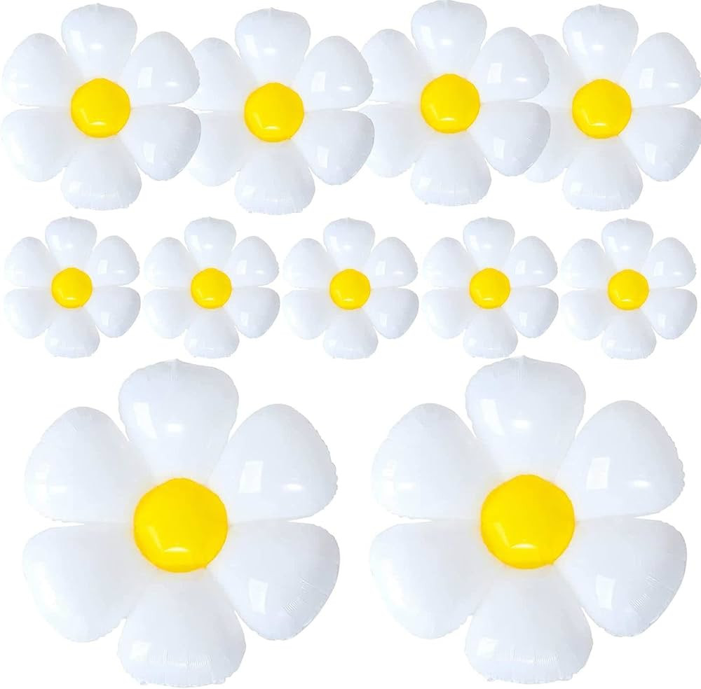 YUJUN 11PCS Daisy Balloons,Huge White Flower Daisy Foil Mylar Balloons for Baby Shower Wedding Gr... | Amazon (US)