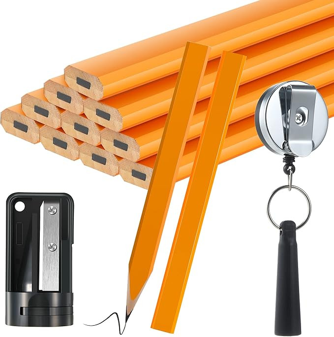 14 Pcs Carpenter Pencils, 7 Inches Flat Octagonal Hard Black Woodworking Construction Pencils Hea... | Amazon (US)