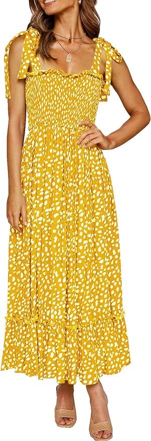 R.Vivimos Women's Summer Straps Cotton Irregular Polka Dot Ruffles Midi Dress | Amazon (US)