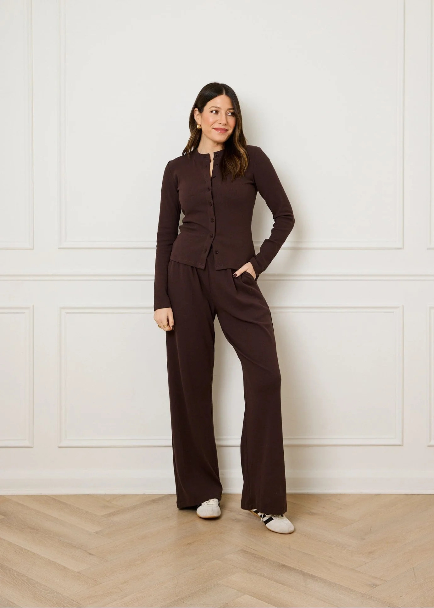 RIBBED BUTTON THROUGH TOP - BROWN | WAT The Brand