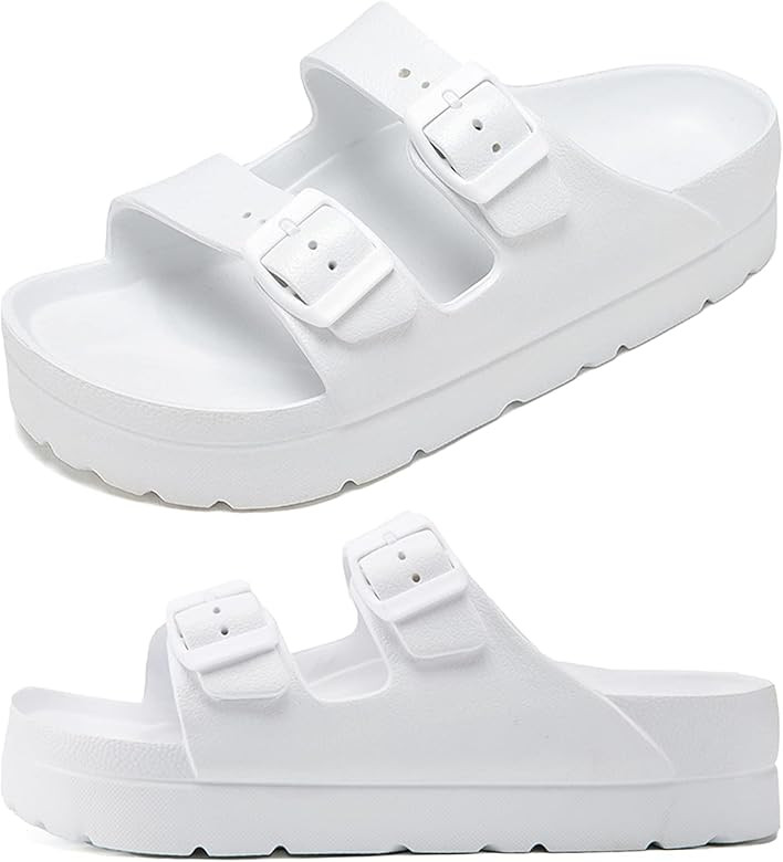 Women's Platform Sandals, Adjustable Buckle Flat Sandals, Comfort Slides with Arch Support, Women... | Amazon (US)