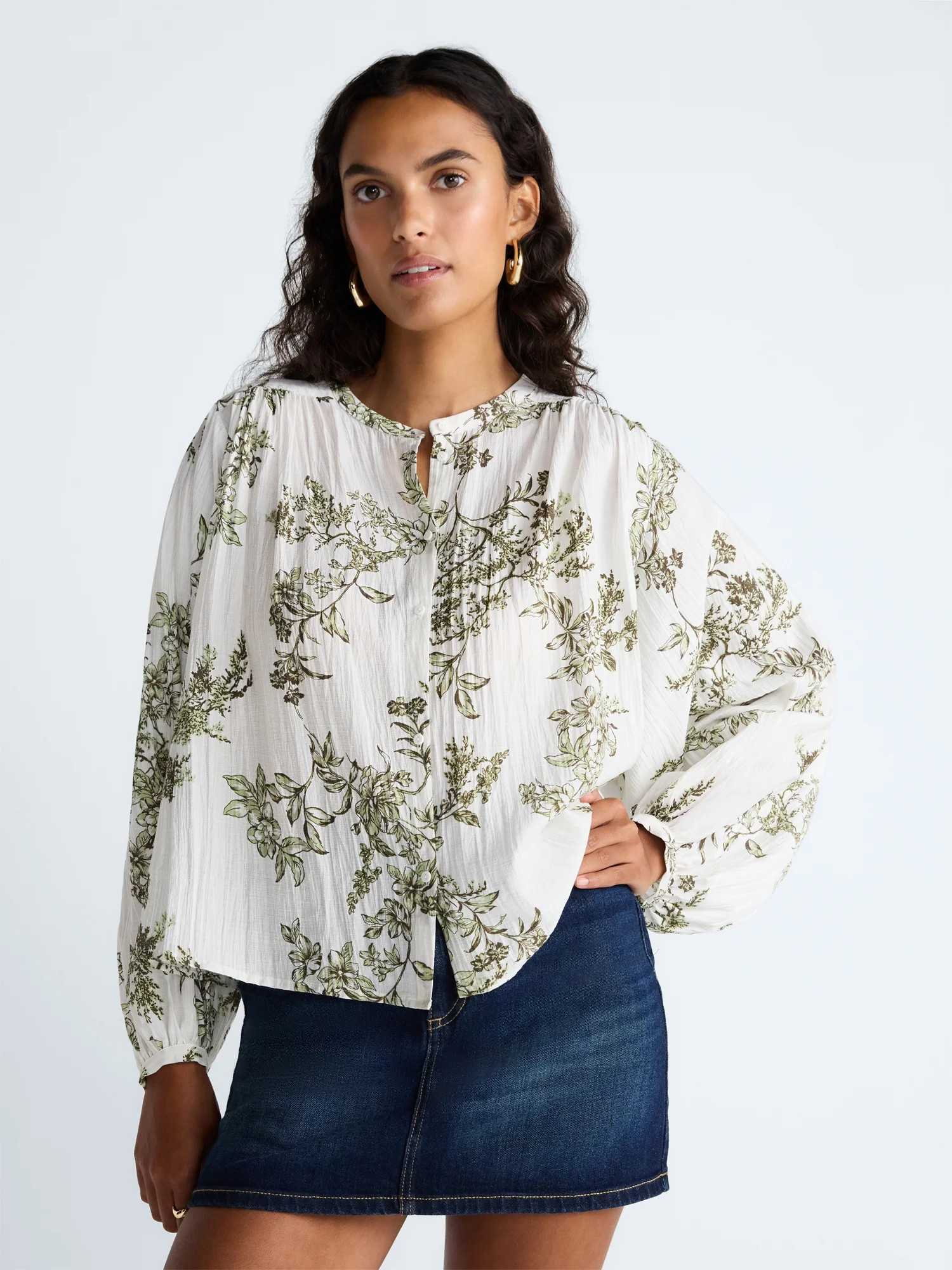 Scoop Women’s Blouson Sleeve Shirt, Sizes XS-4X | Walmart (US)