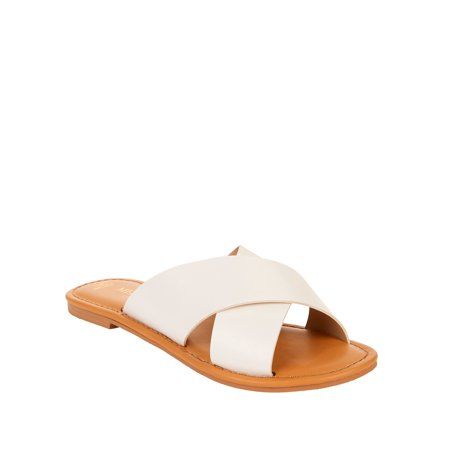 Melrose Ave Vegan Leather Crossband Flat Slide Sandal (Women's) | Walmart (US)