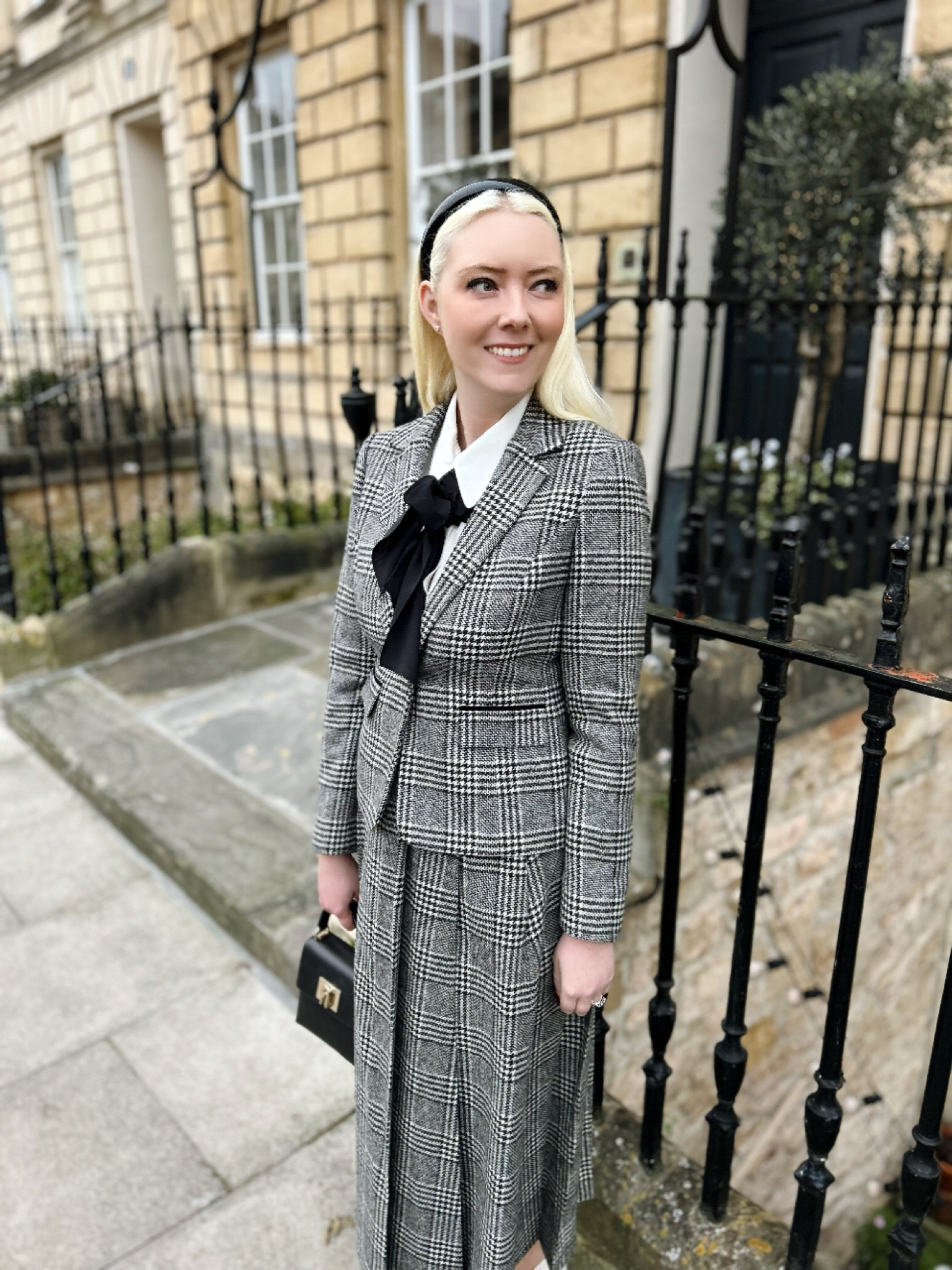 Catch the wonderful wool Prince of Wales Cream & Black Check ‘Brea’ Jacket on sale at Hobbs London - they also have a pencil skirt and dress in this so you can make a suit! I partnered with an ivory and black tie neck blouse from LK Bennett, the 1927 black leather mini top handle bag by Furla, black patent headband from H&M and pretty silver and white sapphire stud earrings by Dower and Hall on sale at Brand Alley!!! As always, I’ve added plenty of other ideas including sale and new arrivals. Monochrome will never go out of fashion, that’s for sure! 

#LTKeurope #LTKsale #LTKuk