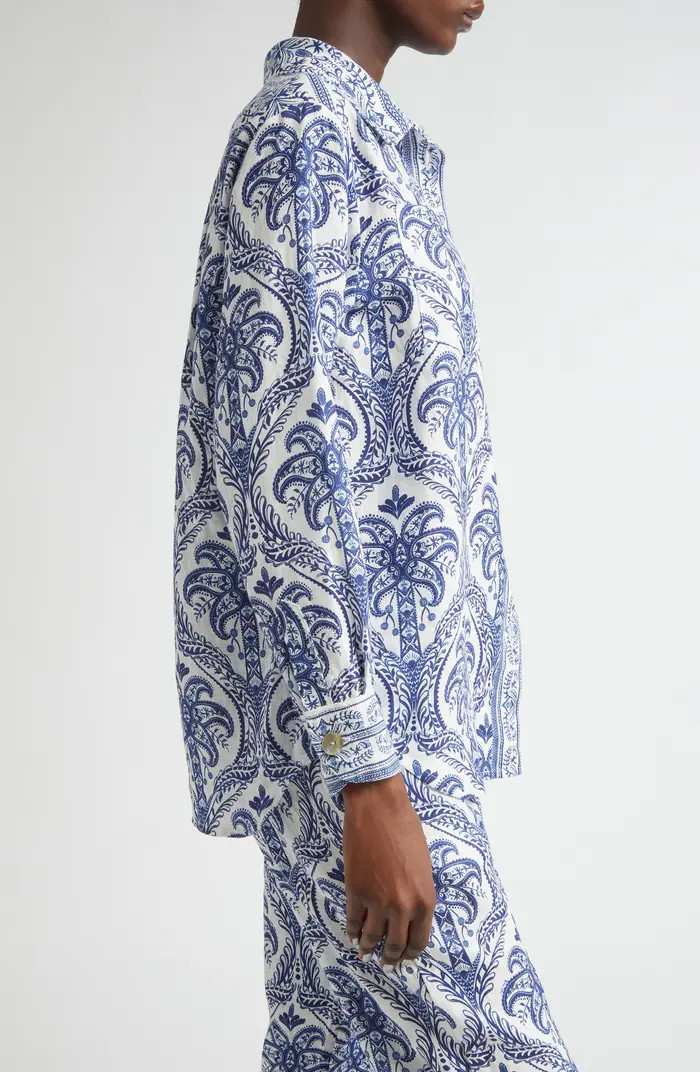 Tropical Print Linen Blend Button-Up Shirt | Nordstrom