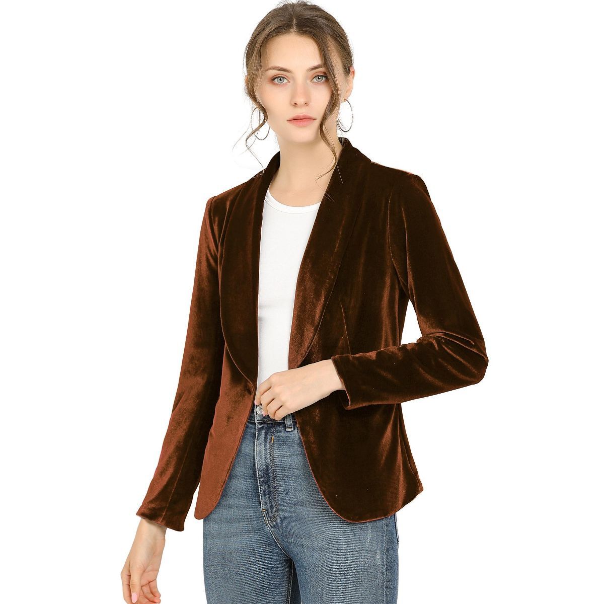 Allegra K Women's Office Coat Solid Shawl Collar 1 Button Velvet Blazer | Target