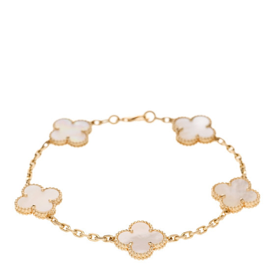 18K Yellow Gold Mother of Pearl 5 Motifs Vintage Alhambra Bracelet | FASHIONPHILE (US)