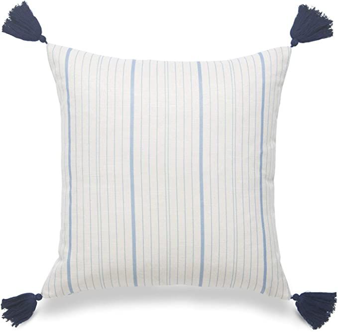 Hofdeco Coastal Decorative Throw Pillow Cover ONLY, for Couch, Sofa, or Bed, Sky Blue Stripe Tass... | Amazon (US)