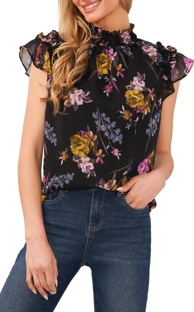 Floral Mock Neck Chiffon Blouse | Nordstrom