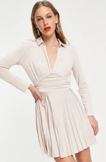 Pleated Long Sleeve Minidress | Nordstrom