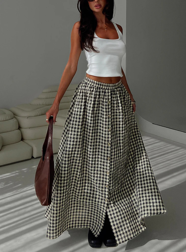 Cartmel Check Maxi Skirt Black / Cream | Princess Polly US