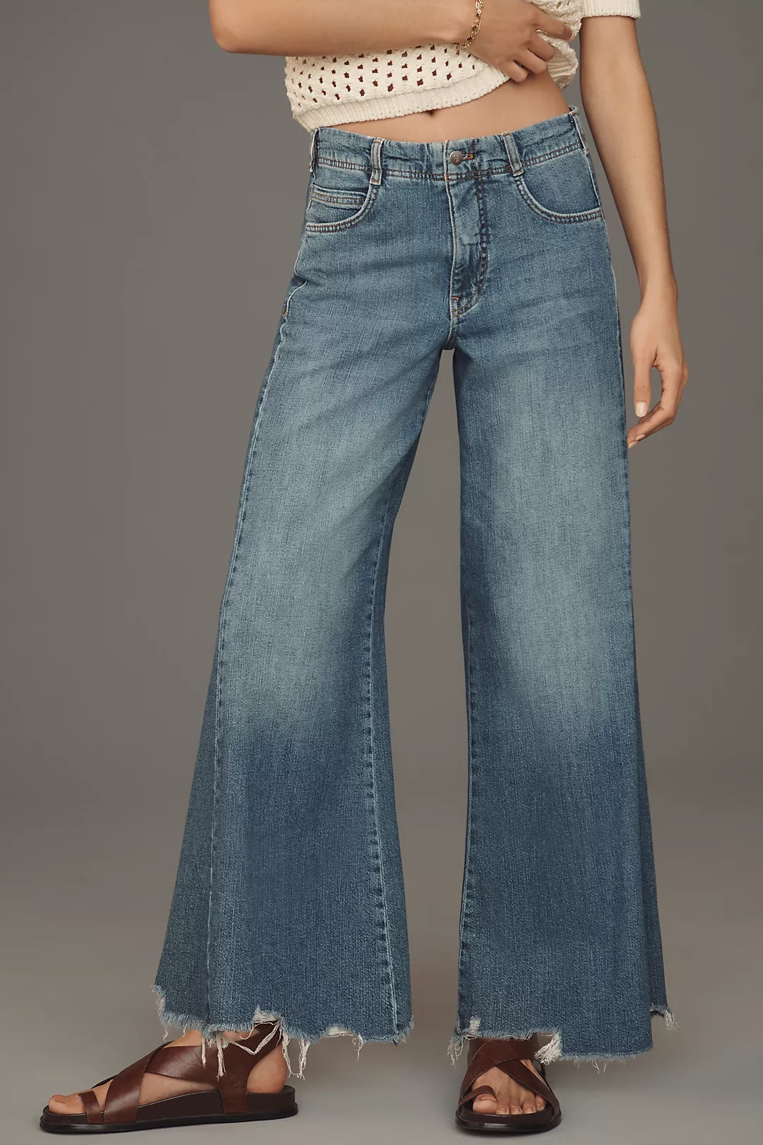 The Adi Regenerative Cotton Mid-Rise Flare Jeans by Pilcro | Anthropologie (US)