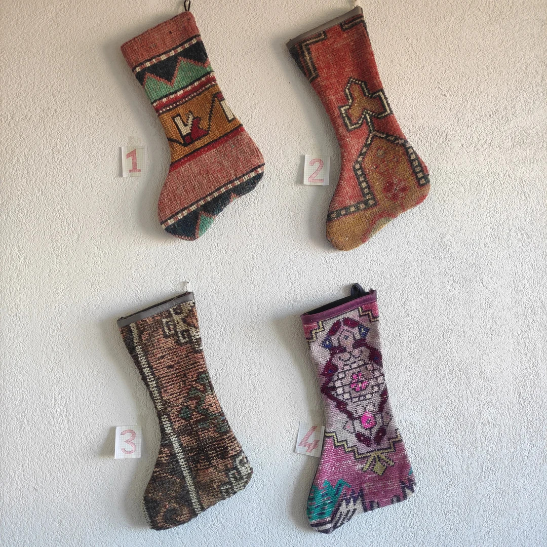 Vintage Christmas stocking handmade christmas decor socks , designer socks , decorative santa soc... | Etsy (US)