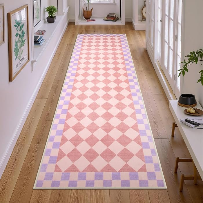Morebes Rug Runner Checkered 2x7 Indoor Carpet for Hallways for Bedroom for Nursery for Kids Room... | Amazon (US)