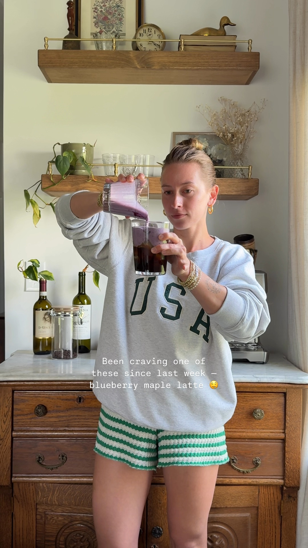 6/19/25 blueberry maple latte 🫶🏼 blueberry maple latte, at home coffee, home cafe setup, coffee bar essentials, cozy kitchen, ceramic mug, morning coffee routine, ltk coffee corner, homemade latte, coffee lover finds, aesthetic kitchen setup, cozy kitchen corner

