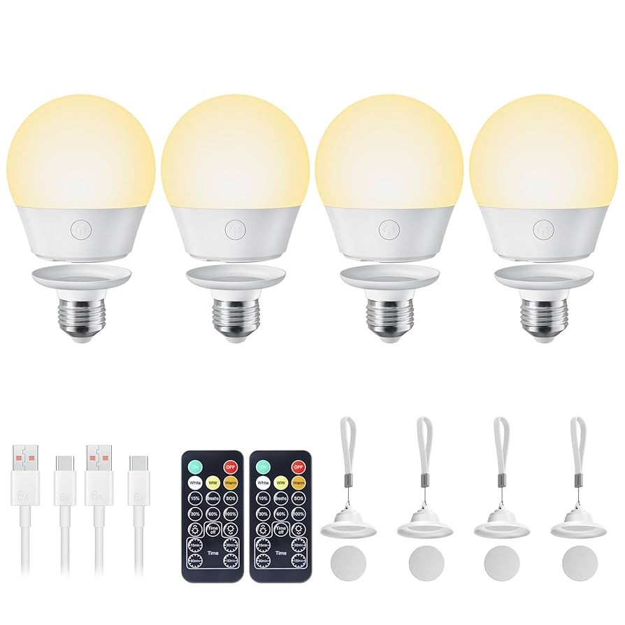 Rechargeable Light Bulb with Remote and Timer for Sconce and Lamp, Battery Backup Night Light, E2... | Amazon (US)