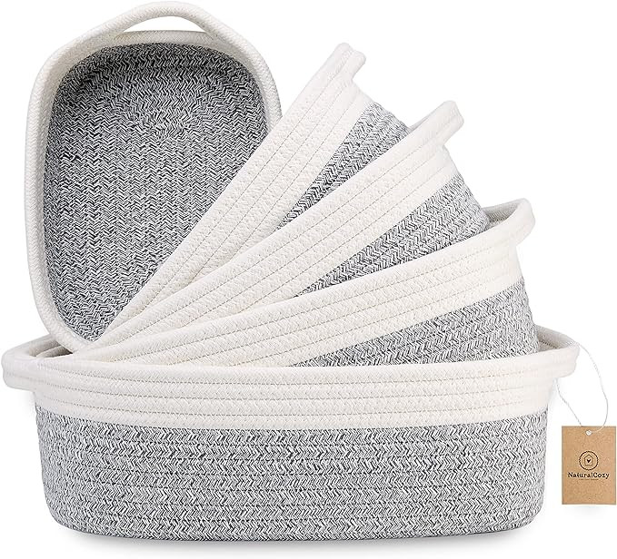 NaturalCozy 5-Piece Rectangle Storage Basket Set- Natural Cotton Rope Woven Baskets for Organizin... | Amazon (US)