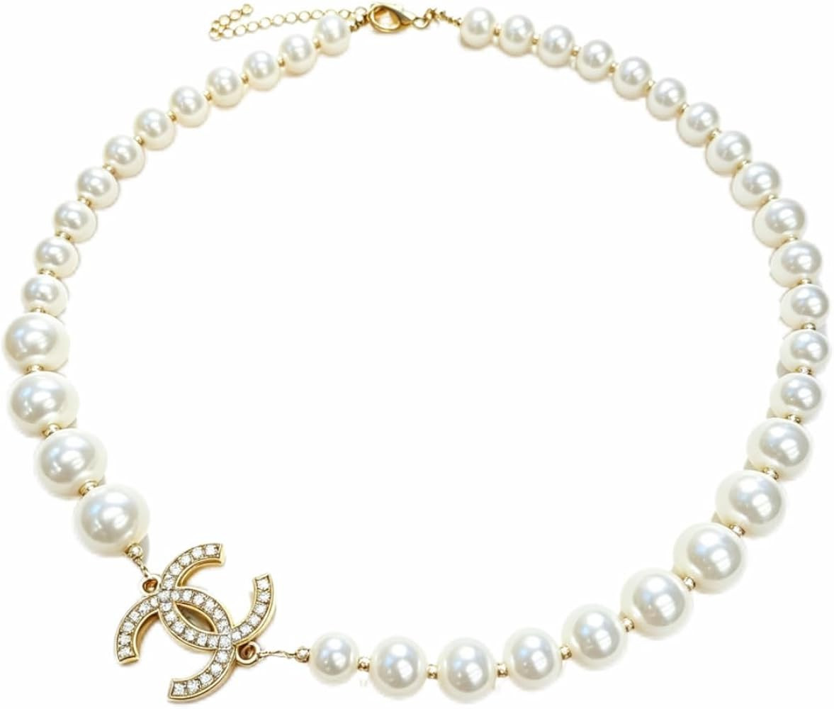 Pearl Necklace Rhinestone Metal Pendant Fashion Jewelry for Women | Amazon (US)