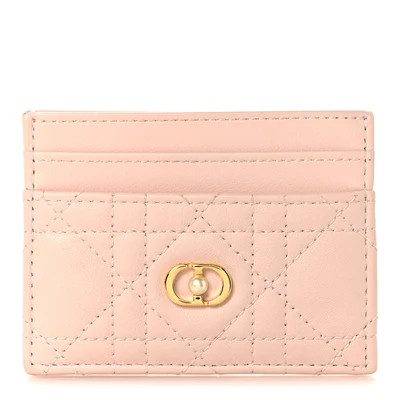 Lambskin Pearl Cannage Dior Jolie Freesia Card Holder Powder Pink | FASHIONPHILE (US)